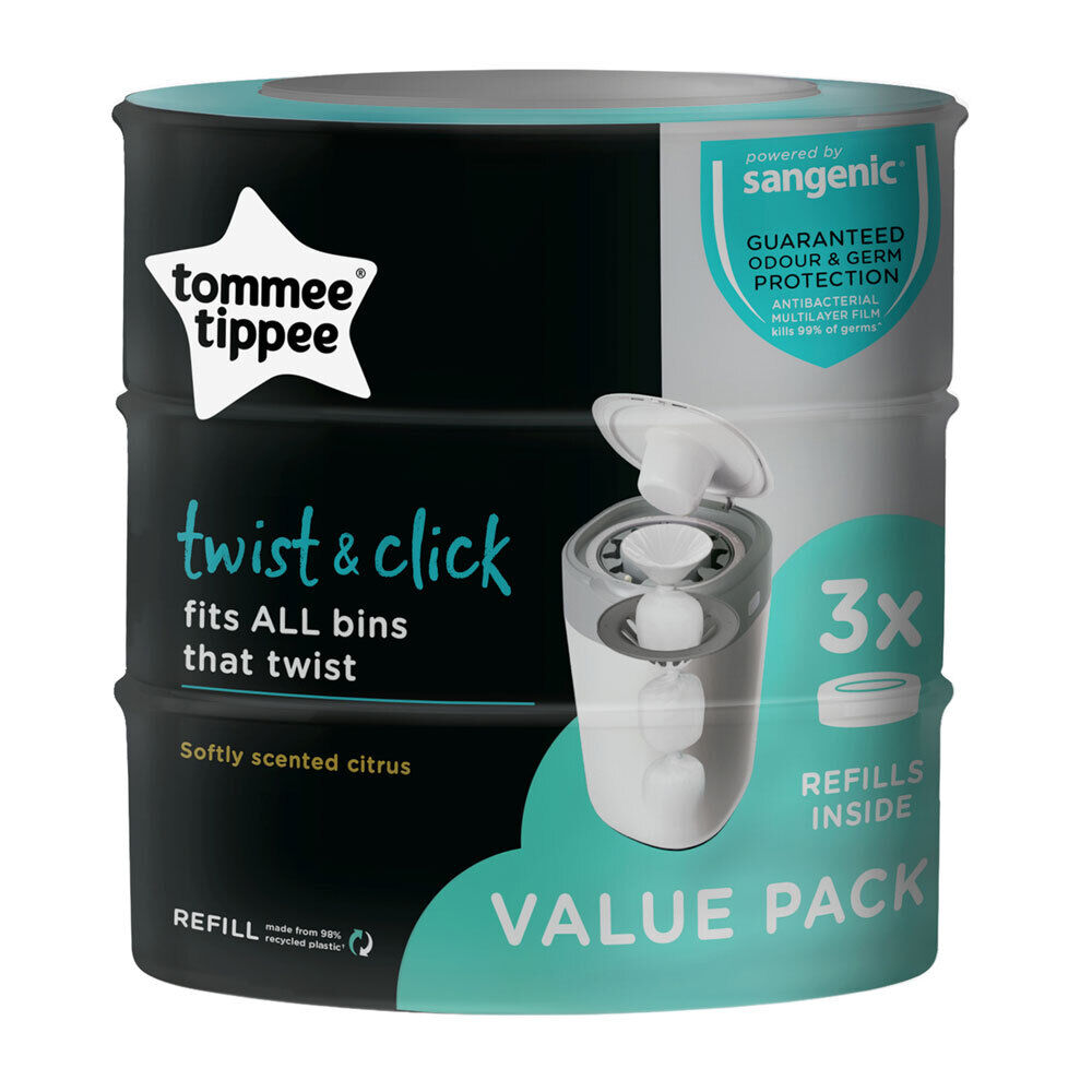 Tommee Tippee Twist & Click Waste Disposal Bin & 3PK Refill Pack Nappy