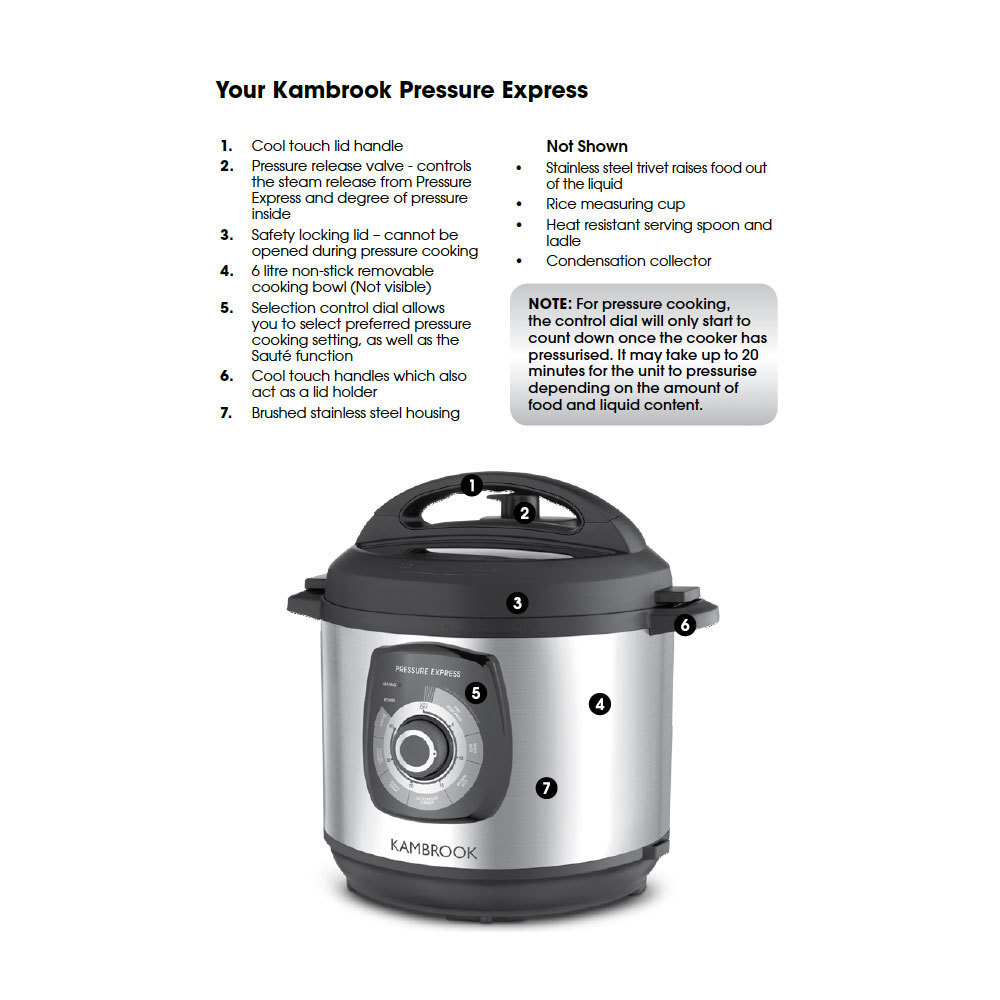 Kambrook 6L Electric Pressure Cooker Stainless Steel Pot Lid Lock Rice