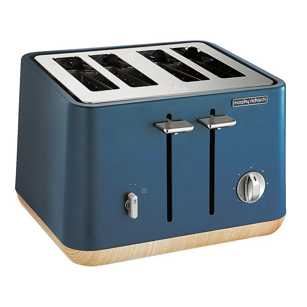 Morphy Richards Scandi Deep Blue 4 Slice Toaster/Cordless Kettle Wood