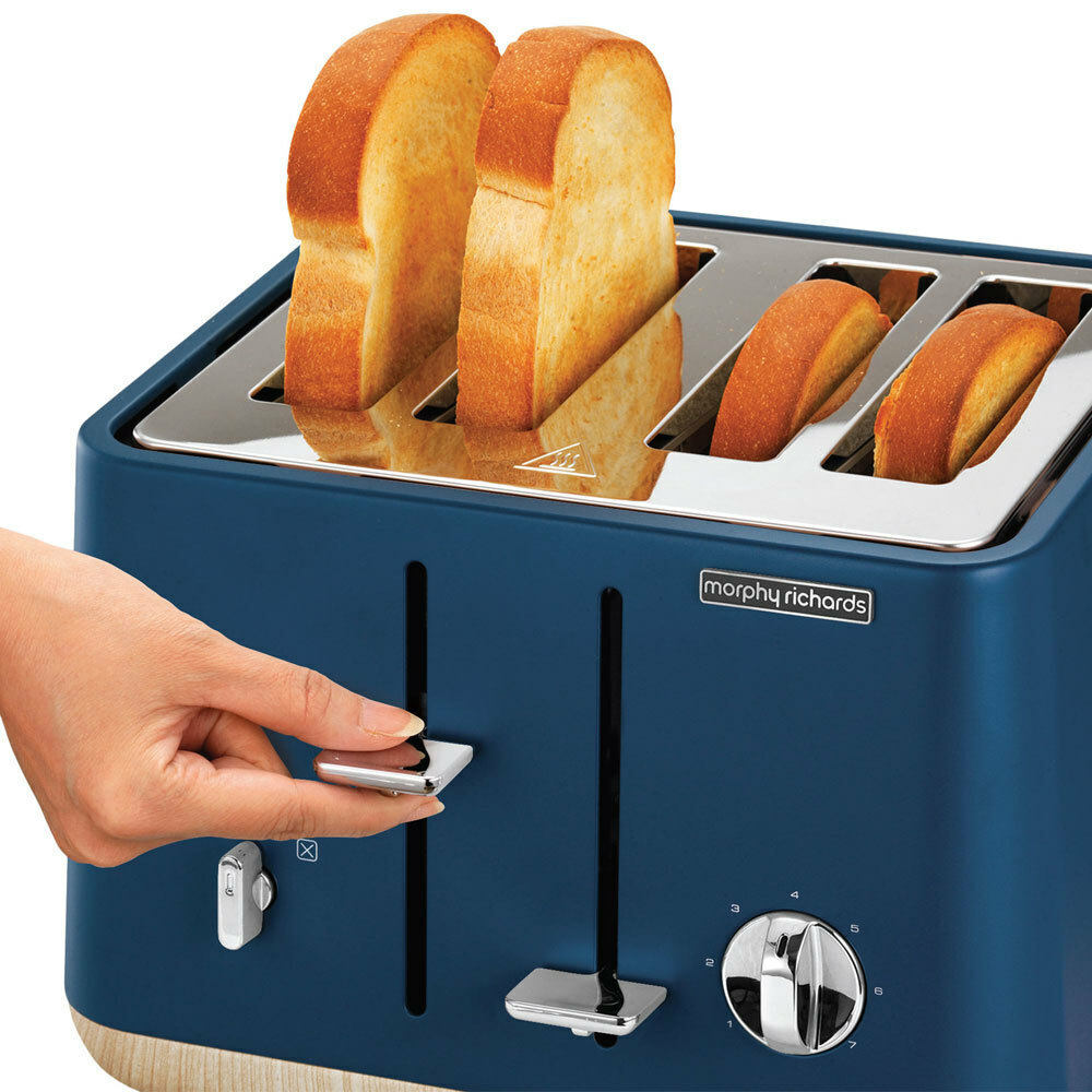 Morphy Richards Scandi Deep Blue 4 Slice Toaster/Cordless Kettle Wood