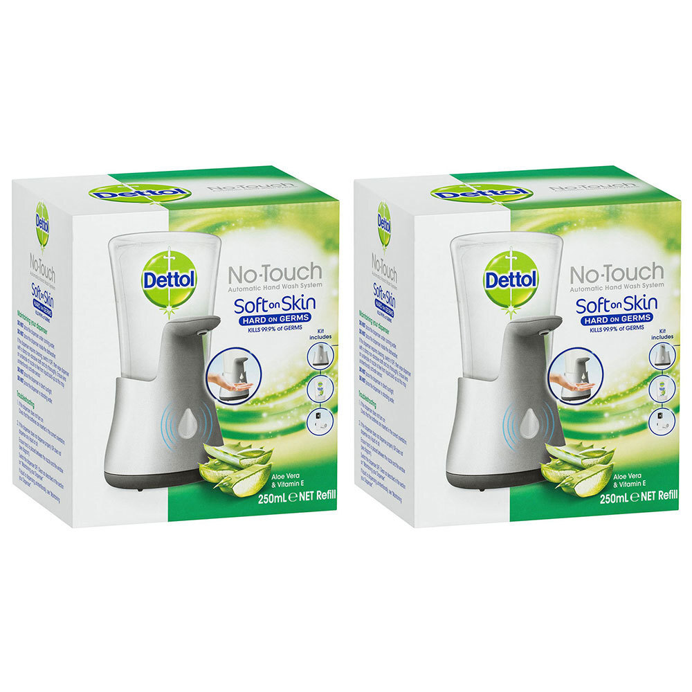 2x Dettol 250ml NoTouch Hand Wash Automatic Dispenser System Aloe Vera
