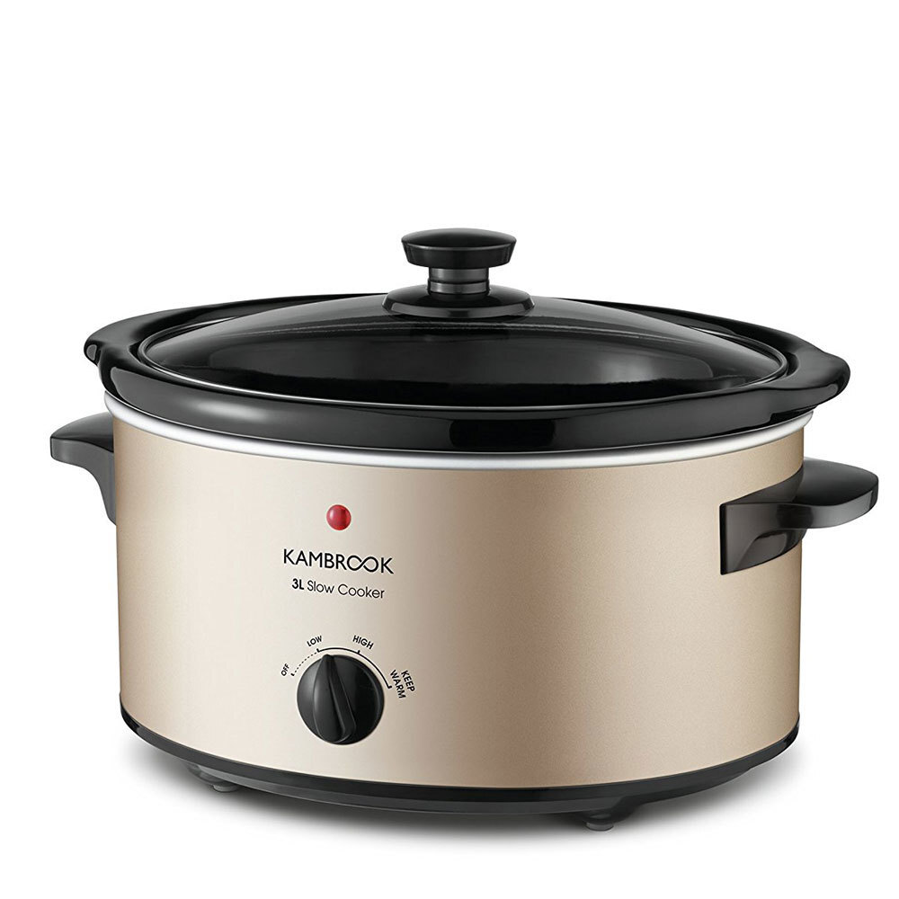 Kambrook 3L Ceramic Bowl Glass Slow Cooker Cooking Lid Dishwasher Safe Champagne 9310293302592