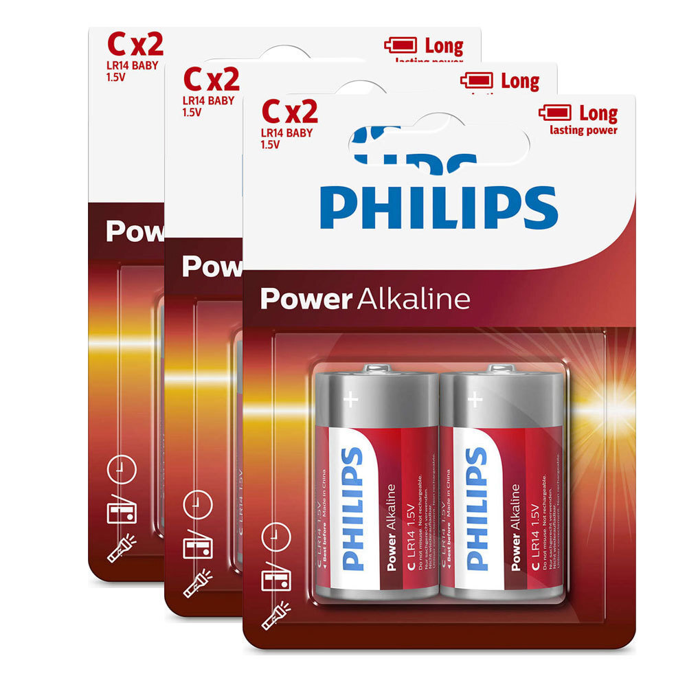 6pk Philips 1 5v Lr14 C Alkaline Battery Single Use