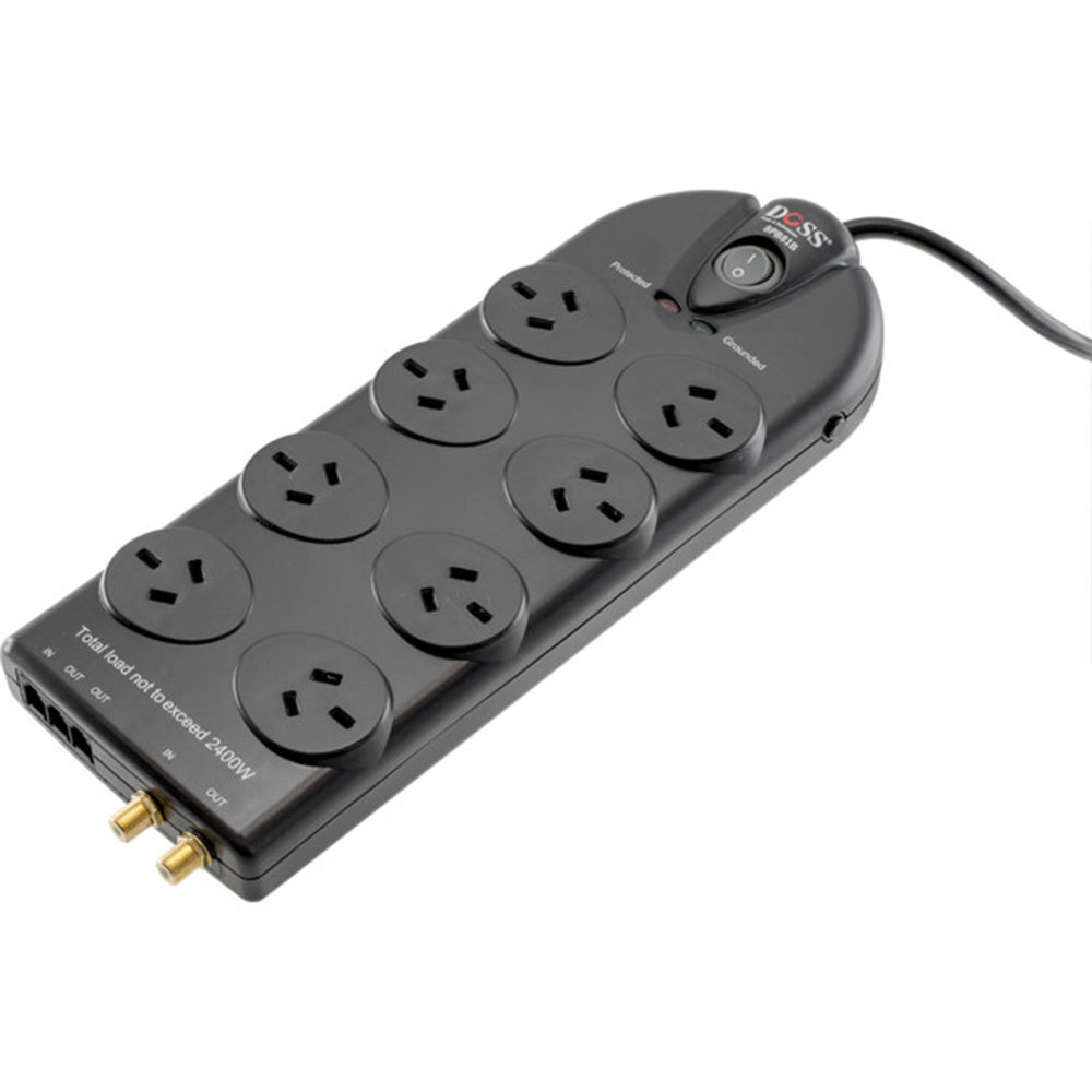 Doss 1.8M Black Cord Extension 8 Way Power Board Powerboard Surge