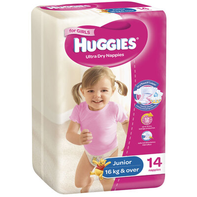 14PK Huggies Junior Size 6 16kg+ Ultra Dry Nappy Pants Girls