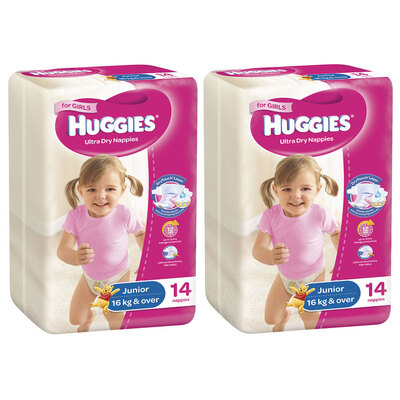 28PK Huggies Junior Size 6 16kg+ Ultra Dry Nappy Pants Girls