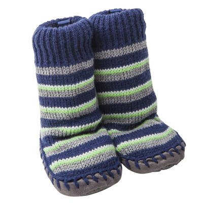 Playette Slipper Socks Boys 18-24M Navy Stripes
