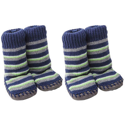 2PK Playette Slipper Socks Boys 18-24M Navy Stripes