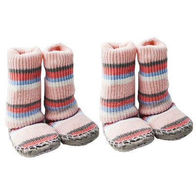 2PK Playette Slipper Socks Girls 18-24M Pink Stripes