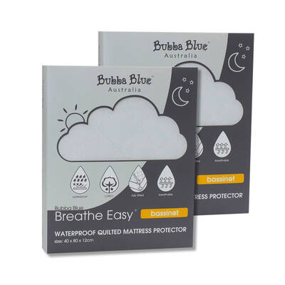 2PK Bubba Blue Breathe Easy Bassinet Waterproof Quilted Mattress Protector