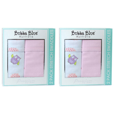 Bubba Blue Girl Baby Owl & Jersey Wrap Pink Stretch Swaddles - 4 Pack