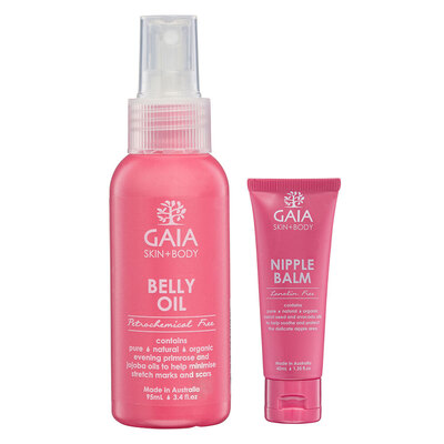 Gaia 95ml Belly Oil w/ 40ml Nipple Balm Pregnant Moms Organic/No Animal Testing