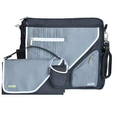 Jj Cole Black Stitch Nappy/Diaper Bag Wallet Organizer/w/Pram Stroller Holder